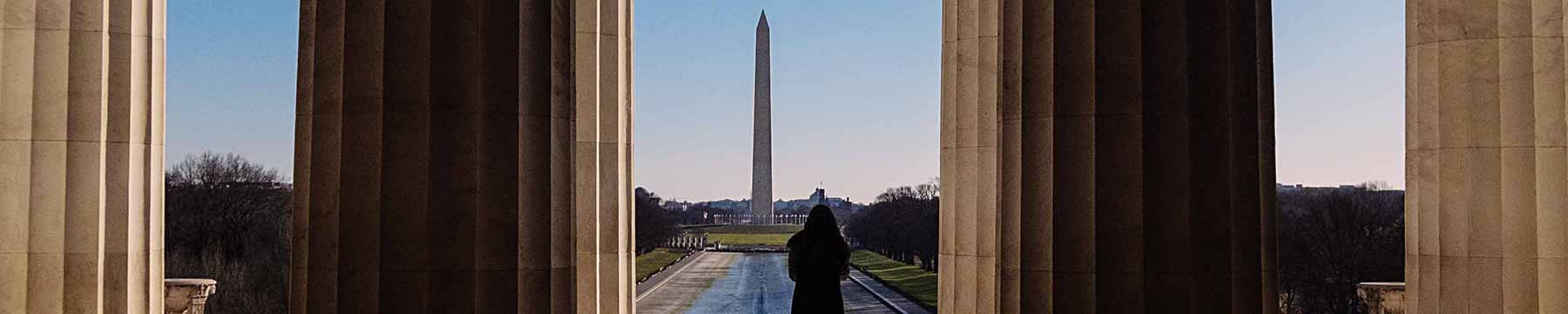 Single person looking at Washington Monument.
