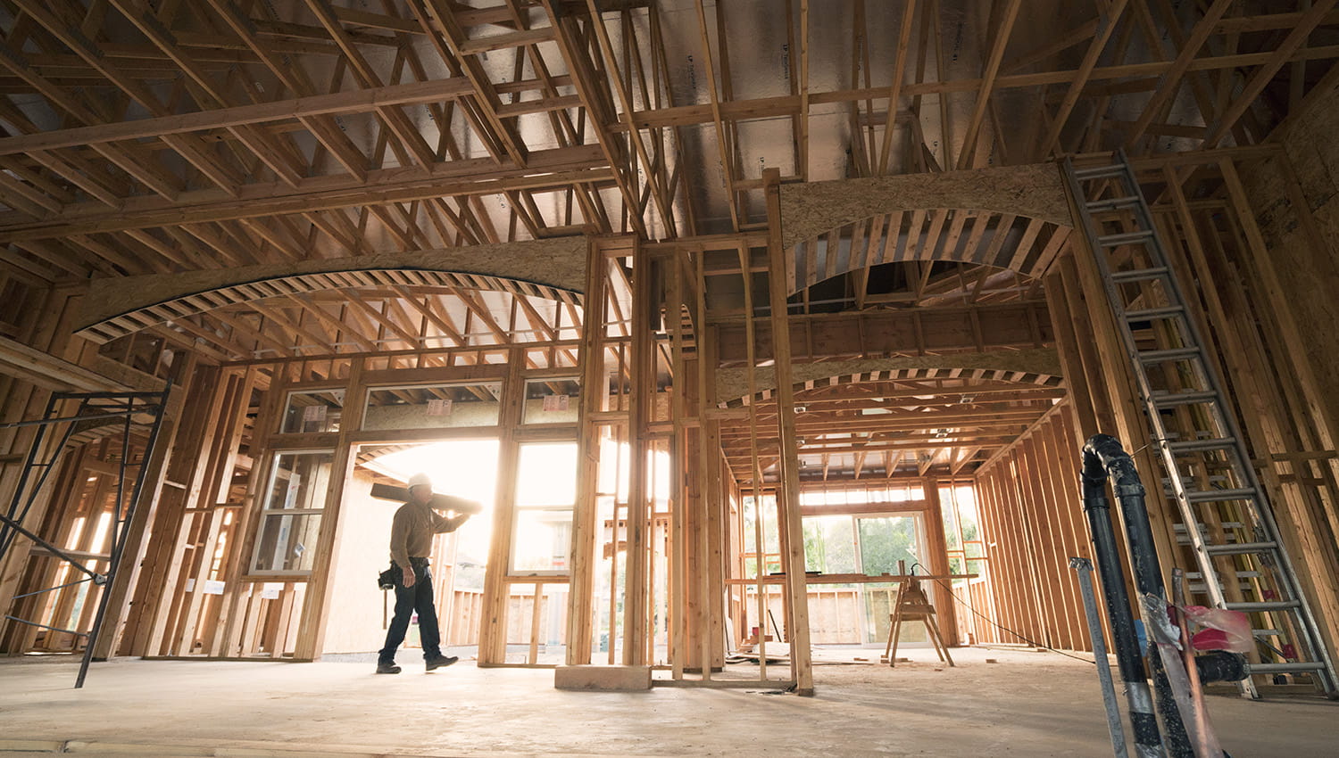 Construction workers building