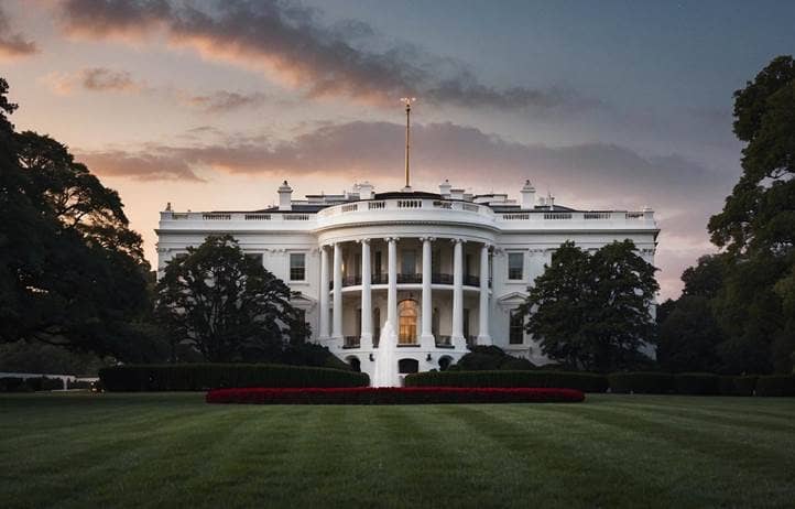 View of White House at dusk.
