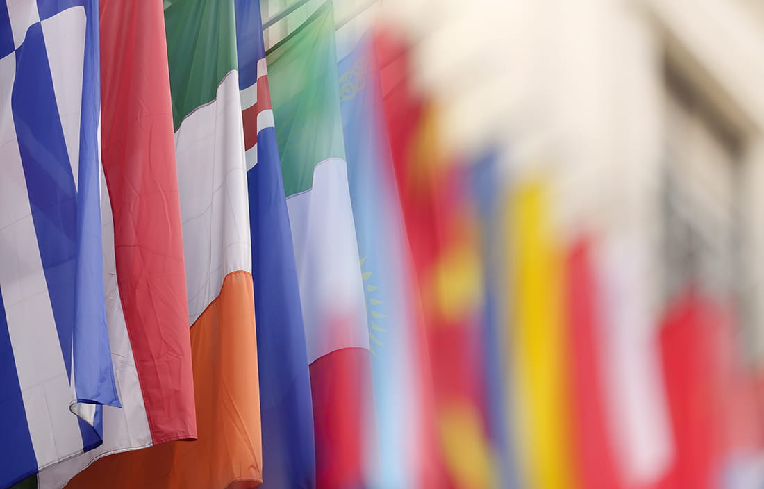 Close up image of global flags