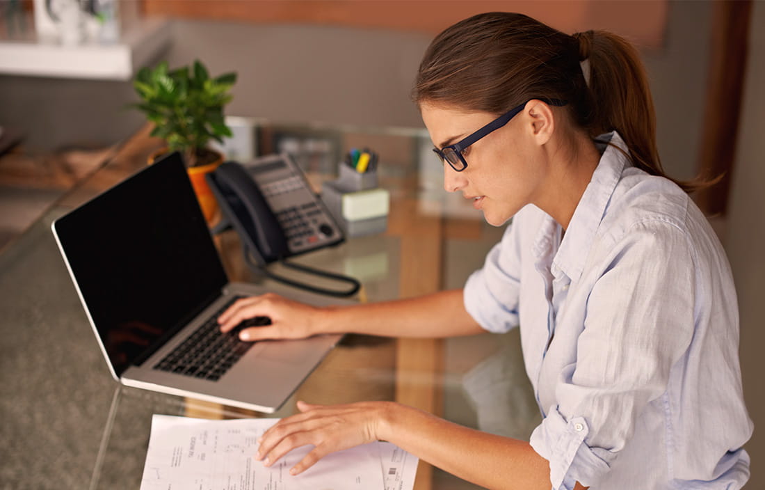 Woman working on laptop