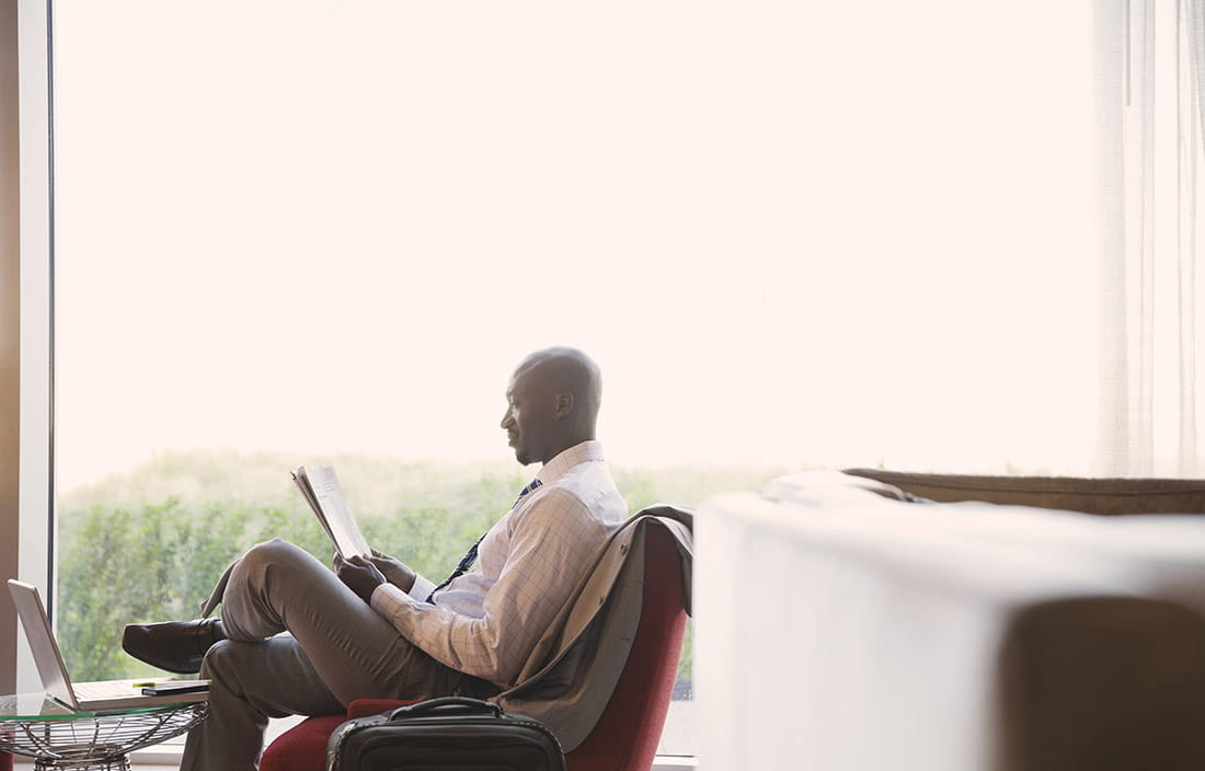 Man reviewing news