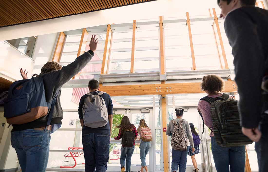 kids leaving a school building