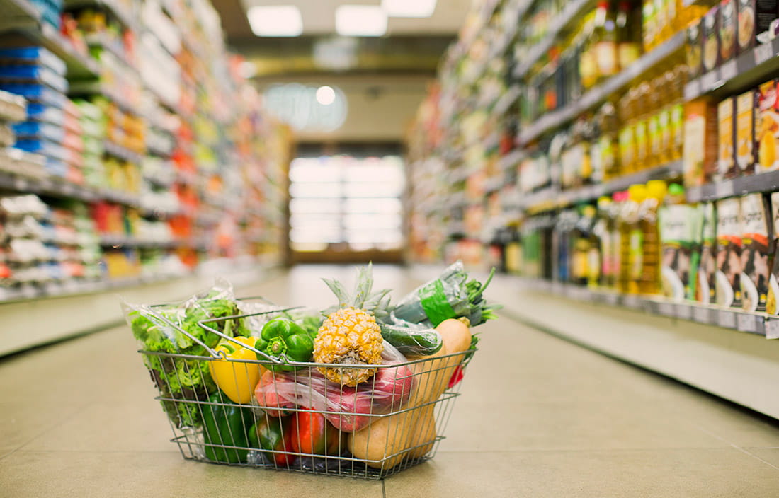 Basket of food in store