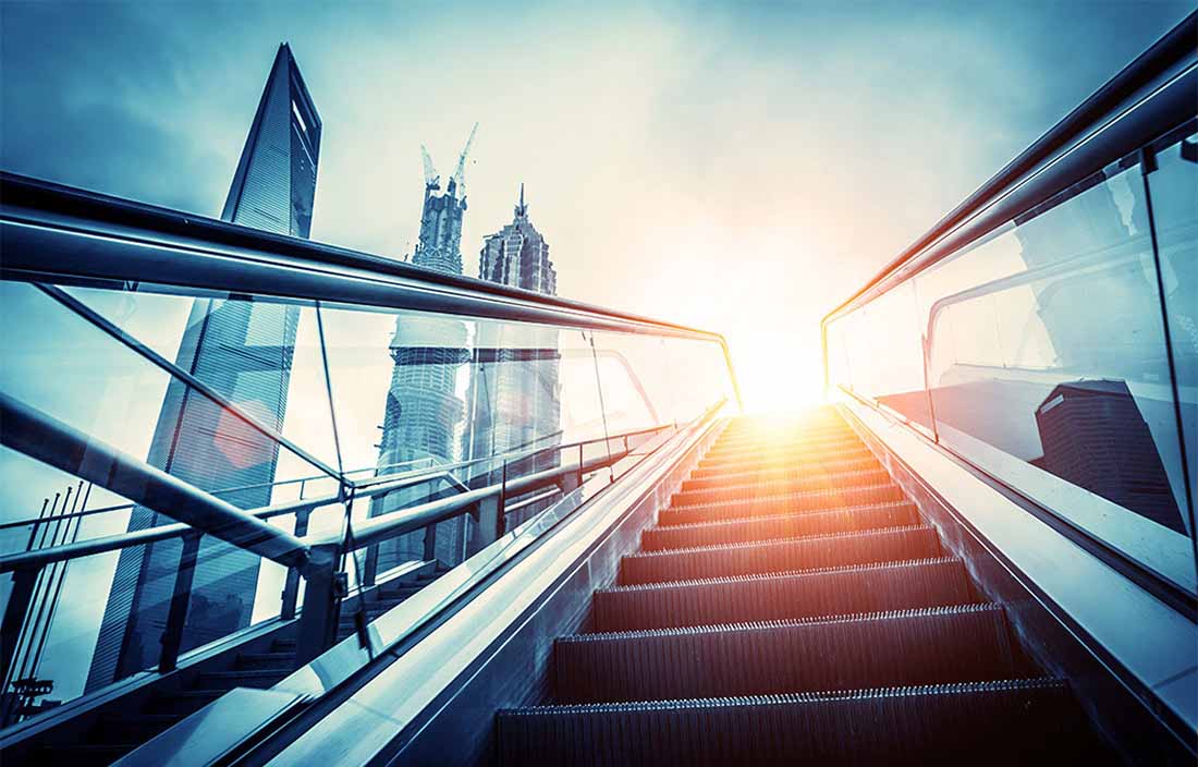 Building stair with sunrise