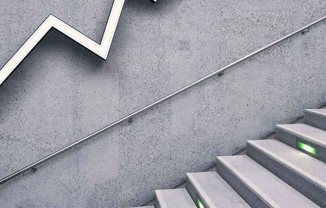 Line graph on wall of stairs