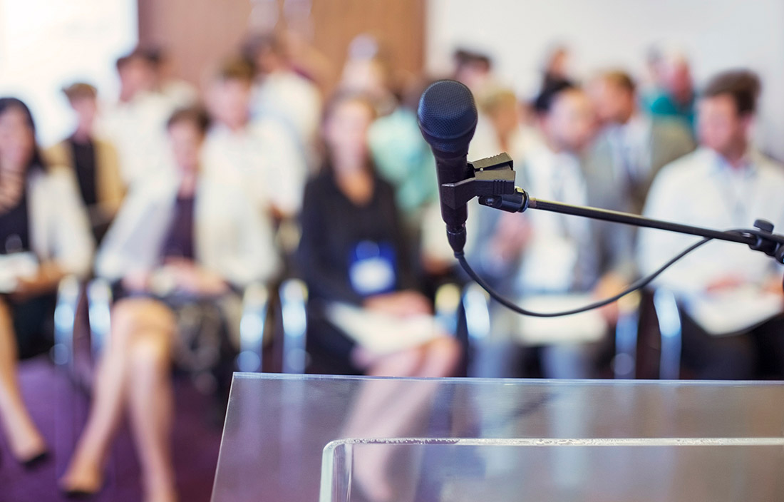 Microphone in front of an audience