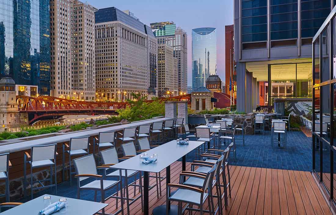 View of rooftop bar in Chicago.