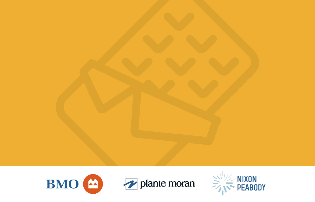 Food and Beverage Forum GIF with logo lockup of BMO, Plante Moran, and Nixon Peabody.