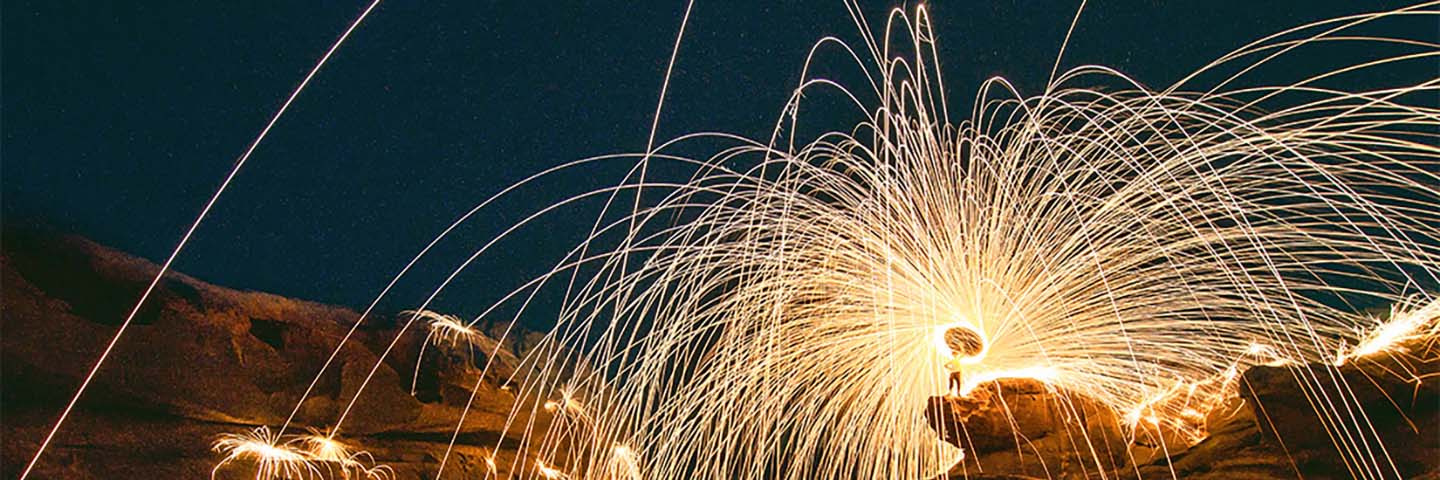 Fireworks in a night sky.