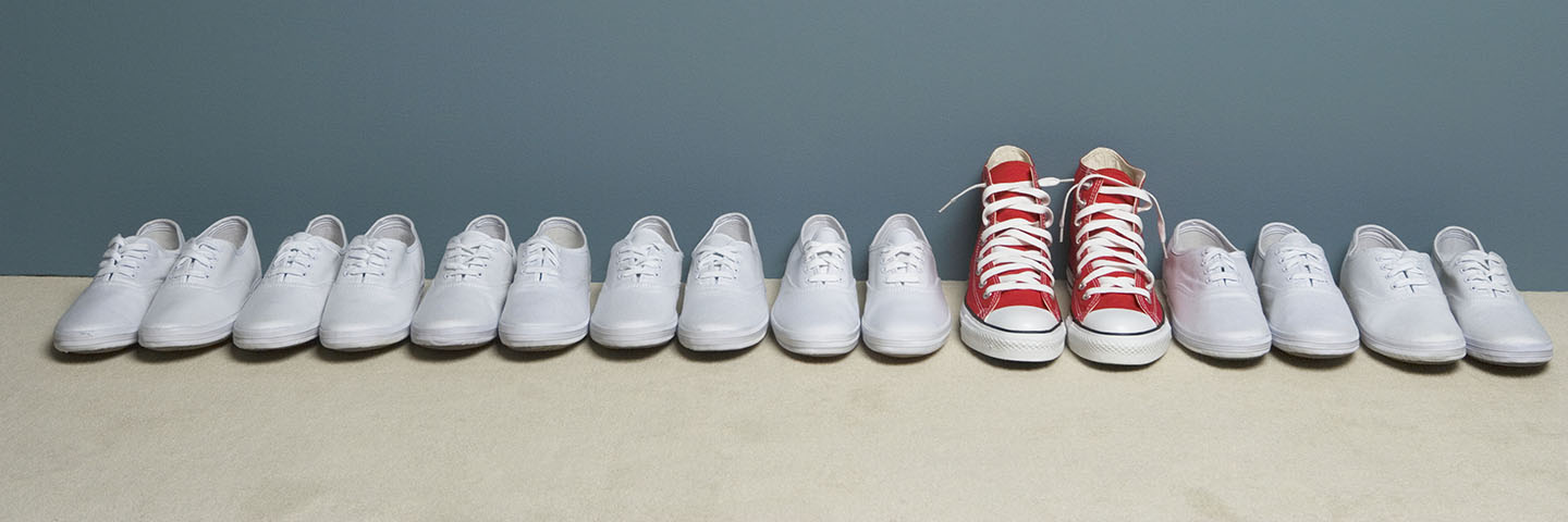 Line of white shoes.