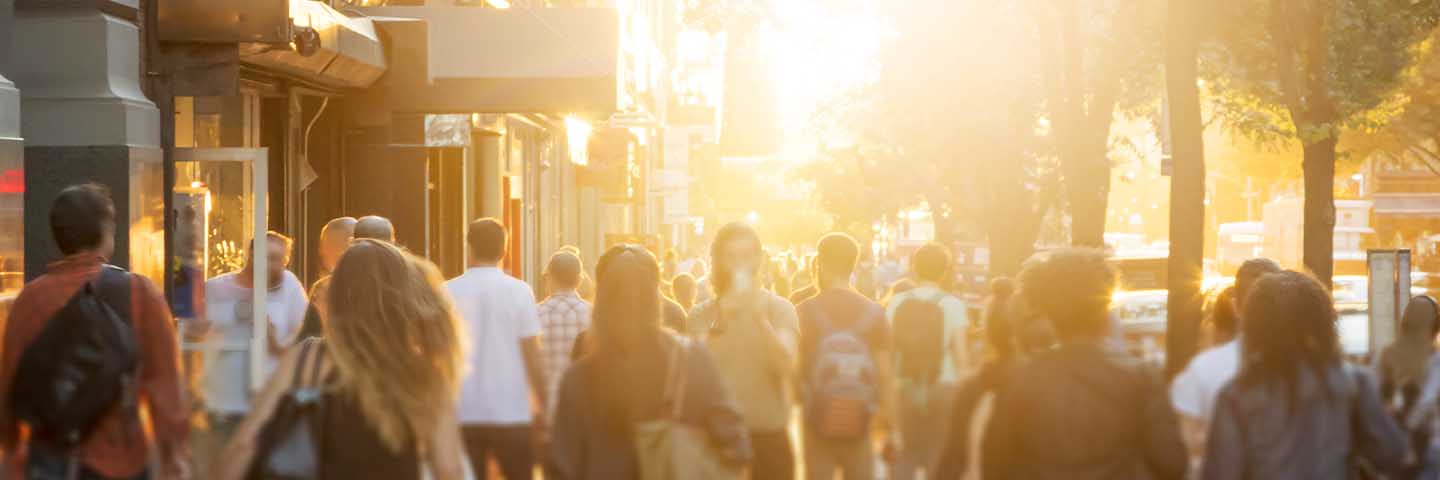 Crowded street during the day.