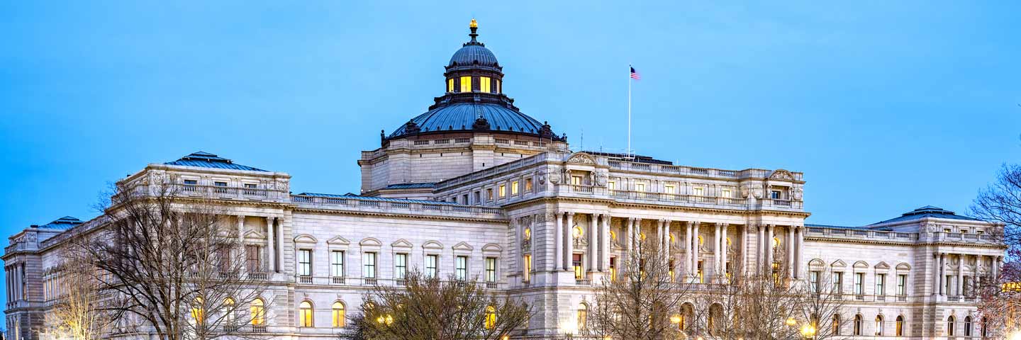 View of government building at dusk