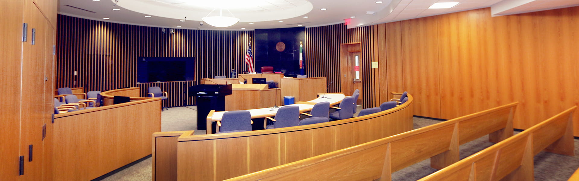Interior of Macomb County courtroom.