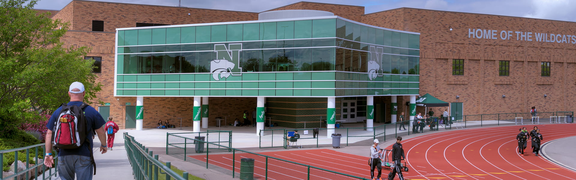 Novi Community School entrance and running track.