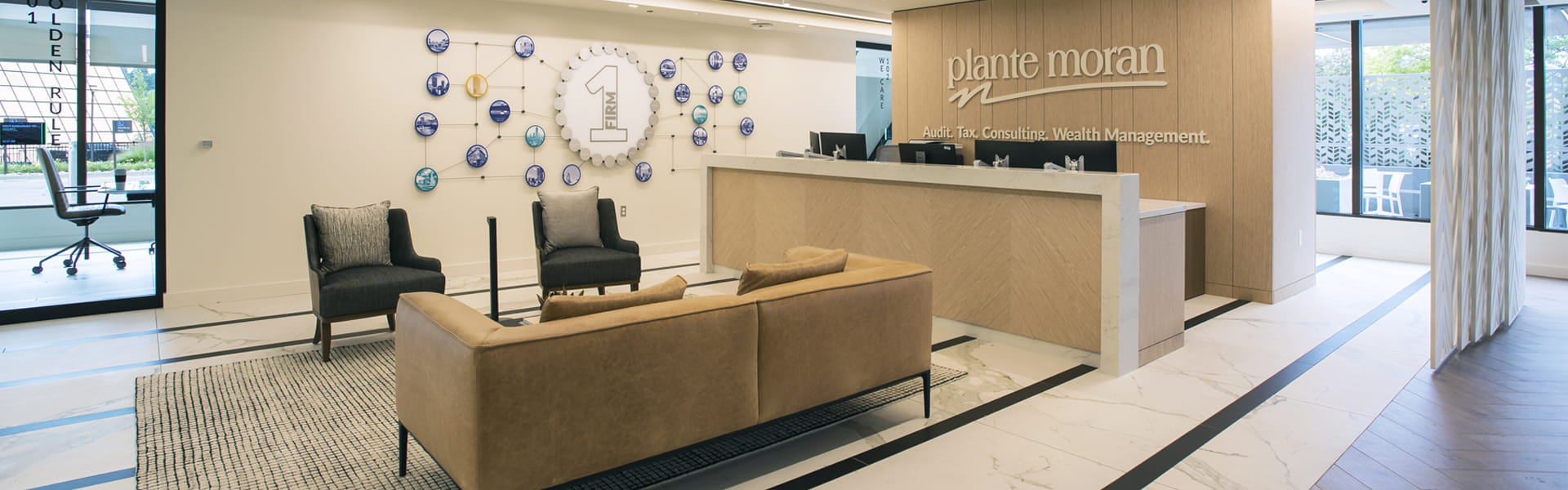 Lobby of Plante Moran Southfield office.