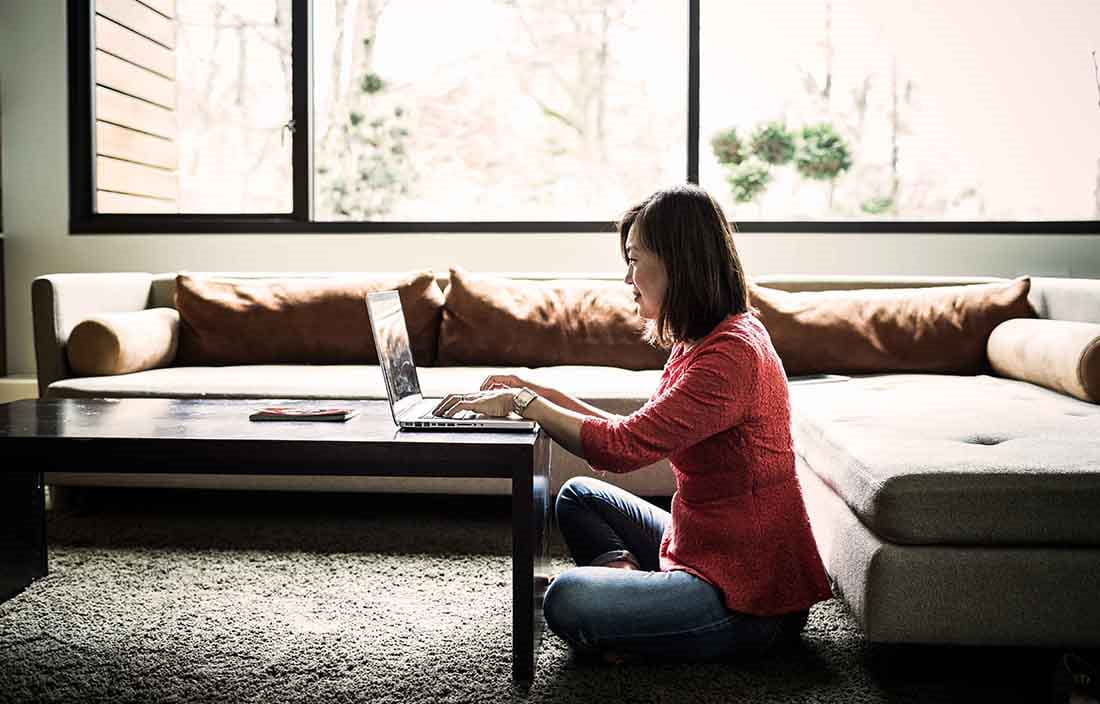 Adult working on computer at home