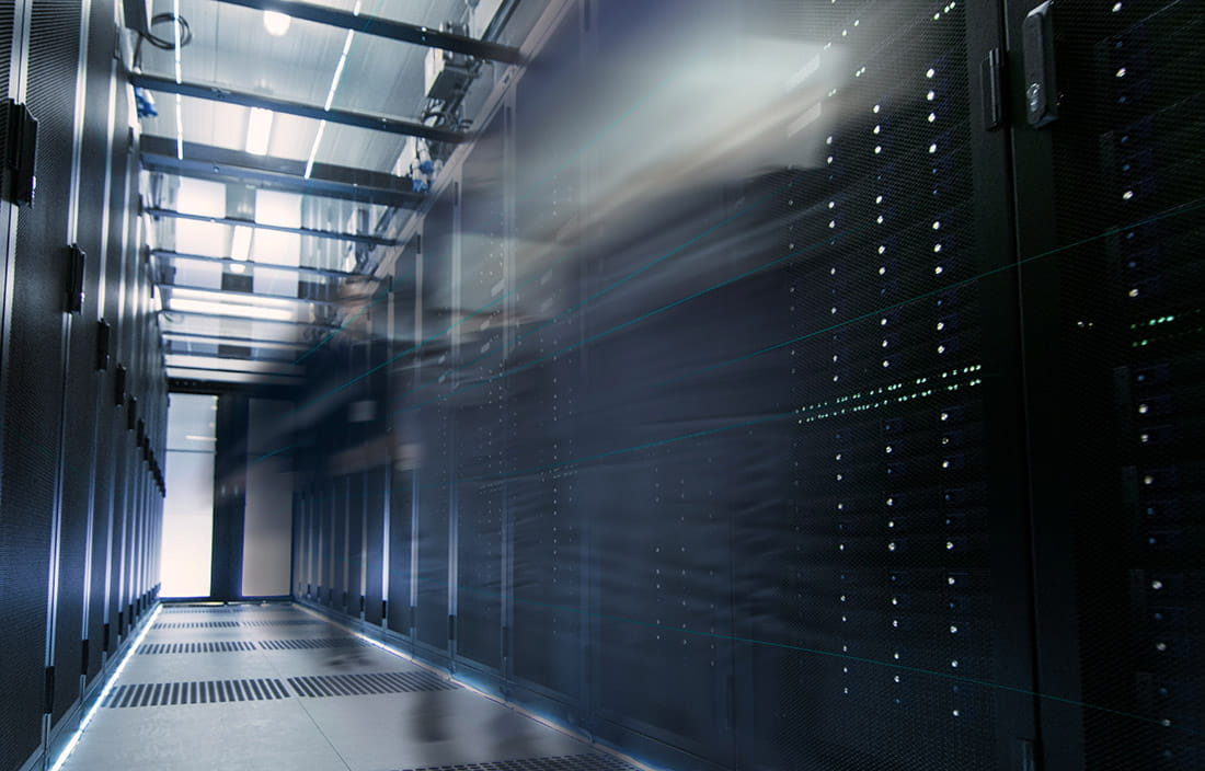 Picture of a computer storage/server room. 