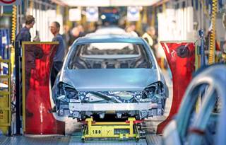 Car body being built in the factory