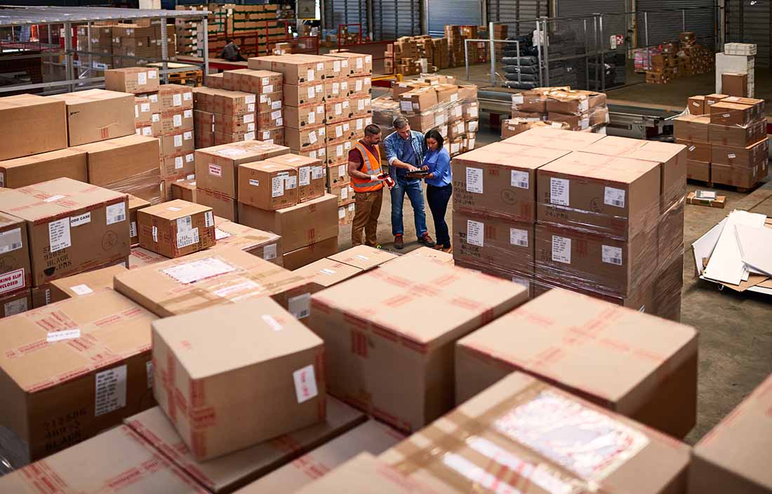 Large boxes on warehouse floor