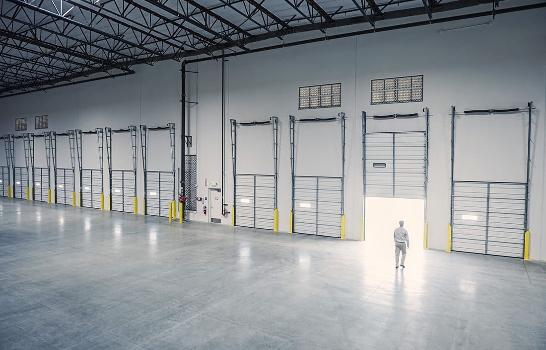 Empty warehouse shipping and receiving area.