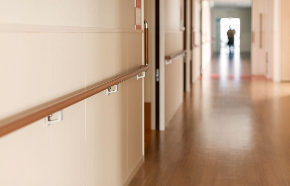 View of a hospital hallway.