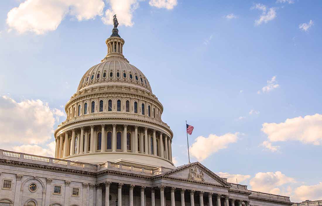 View of the roof of the U.S. capitol building.