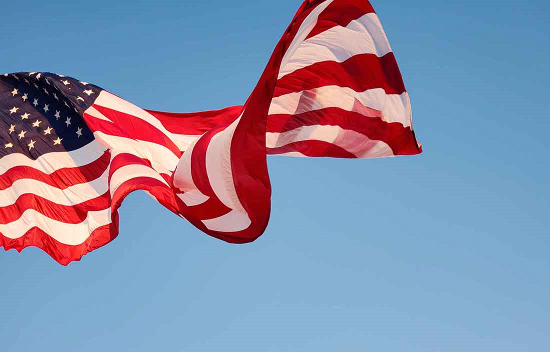 Close-up view of the American flag.