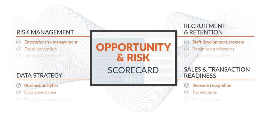 Graphic showcasing key areas of the Opportunity and Risk Scorecard.