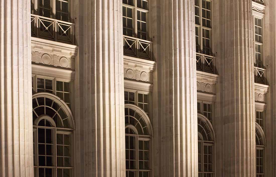 Pillars of bank building