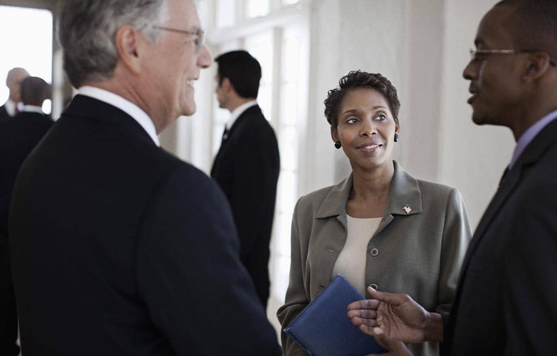 Group of business professionals talking.