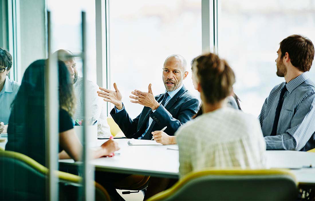 Business professionals in a meeting.