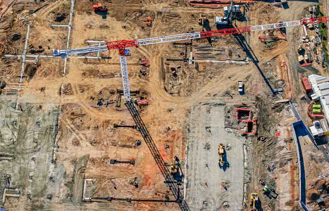 Aerial shot of construction site.