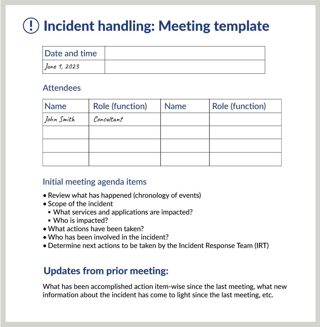 Sample incident handling meeting template.