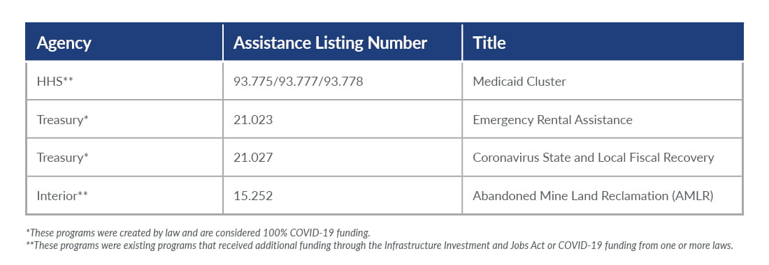 Chart showing the programs identified as higher risk in the 2024 Compliance Supplement.