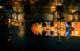 Aerial view of a shipping dock.