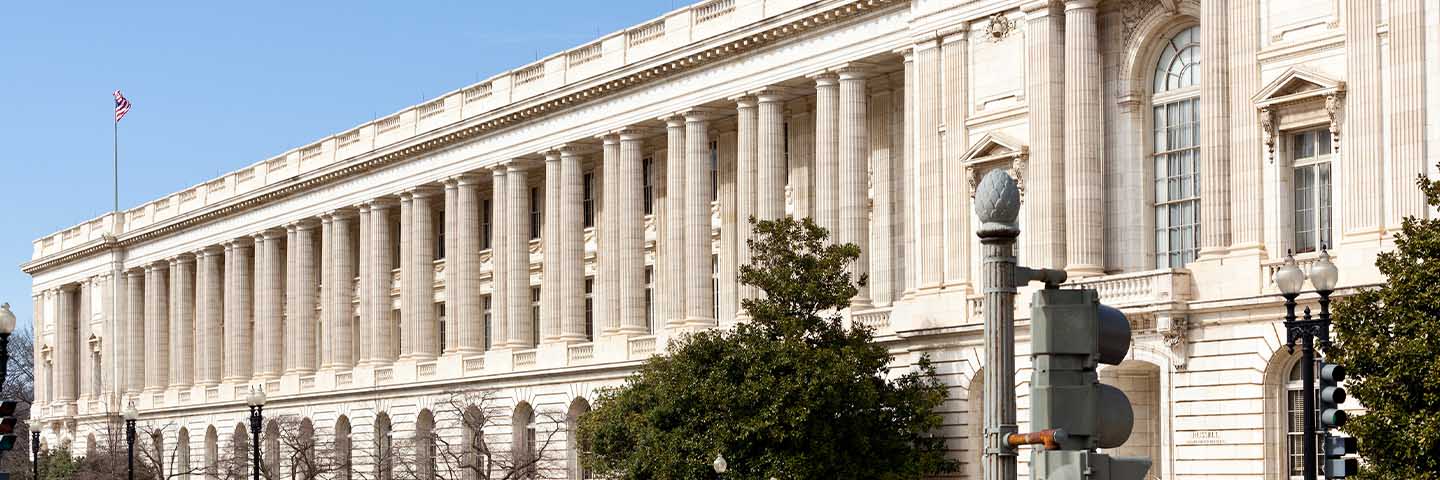 View of government building during the day.