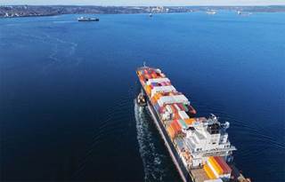 View of cargo ship in the sea