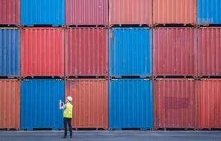 Shipping containers at a shipping yard.