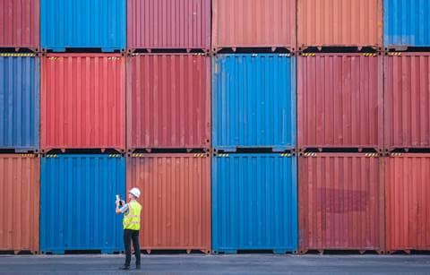 Shipping containers at a shipping yard.