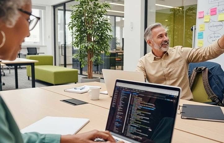 Public sector professionals working in a modern office.