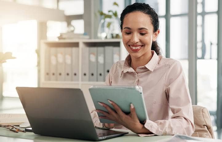 Business professional reviewing their notes.