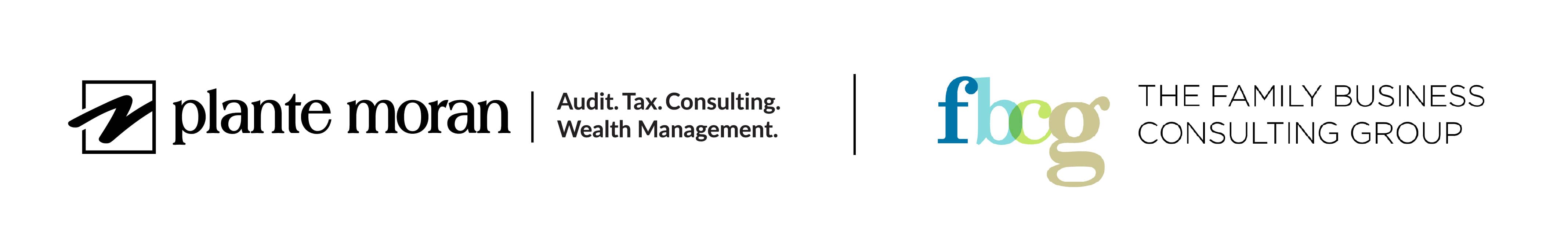 Logo lockup of Plante Moran and Family Business Consulting Group.