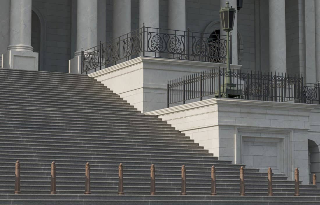 Steps and front entrance of a government building.