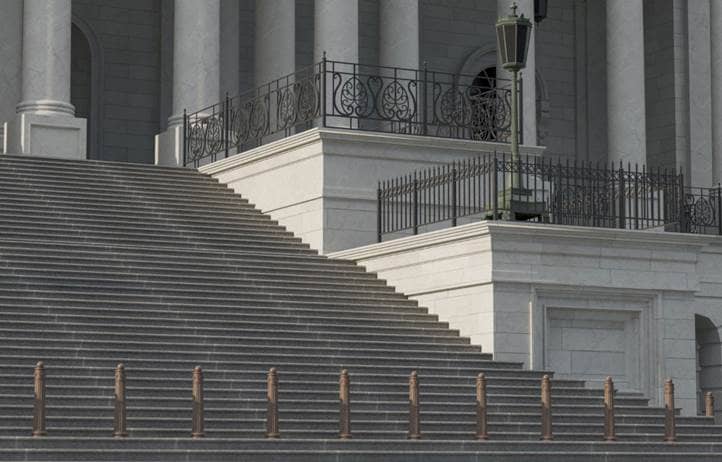 Steps and front entrance of a government building.
