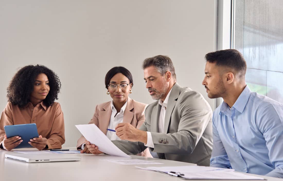 Group of business professionals meeting.