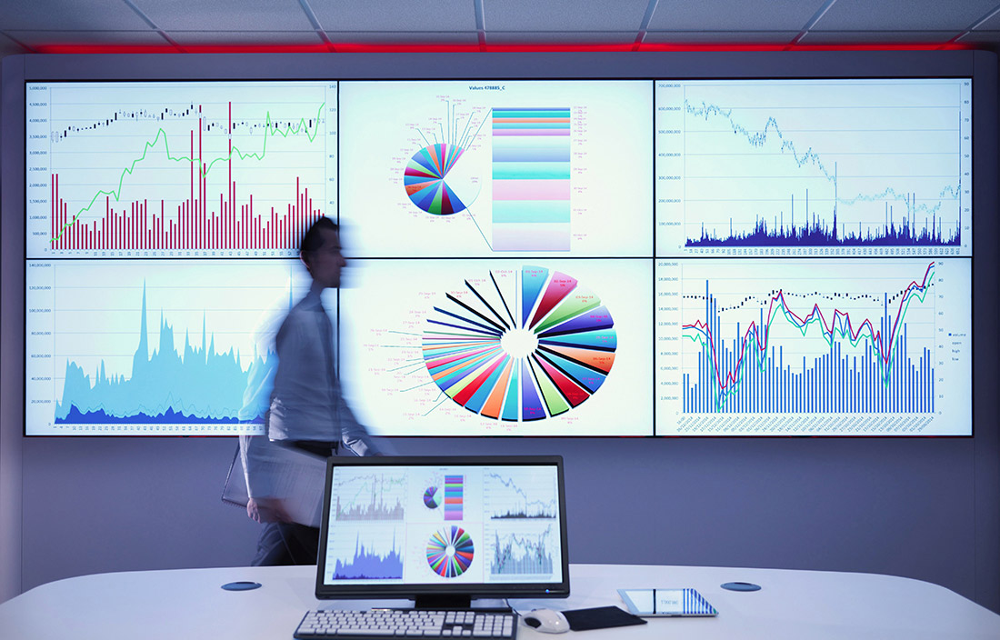 Picture of various graphs and charts depicting data and information.