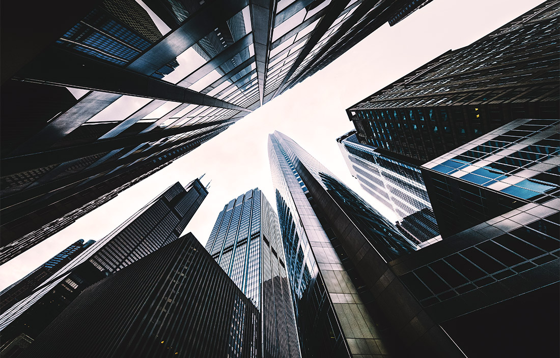 Image of sky between buildings in city