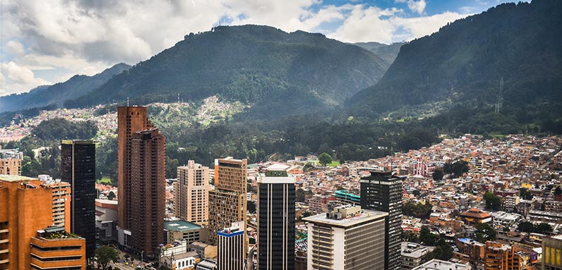 Bogota, Colombia and mountainside near city.