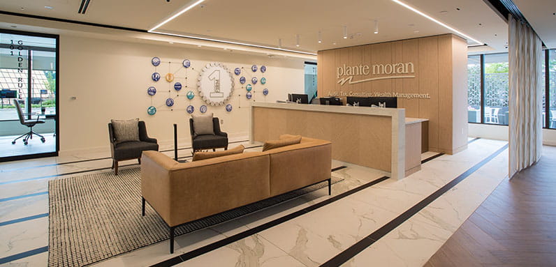 Photo of Plante Moran Southfield office lobby.